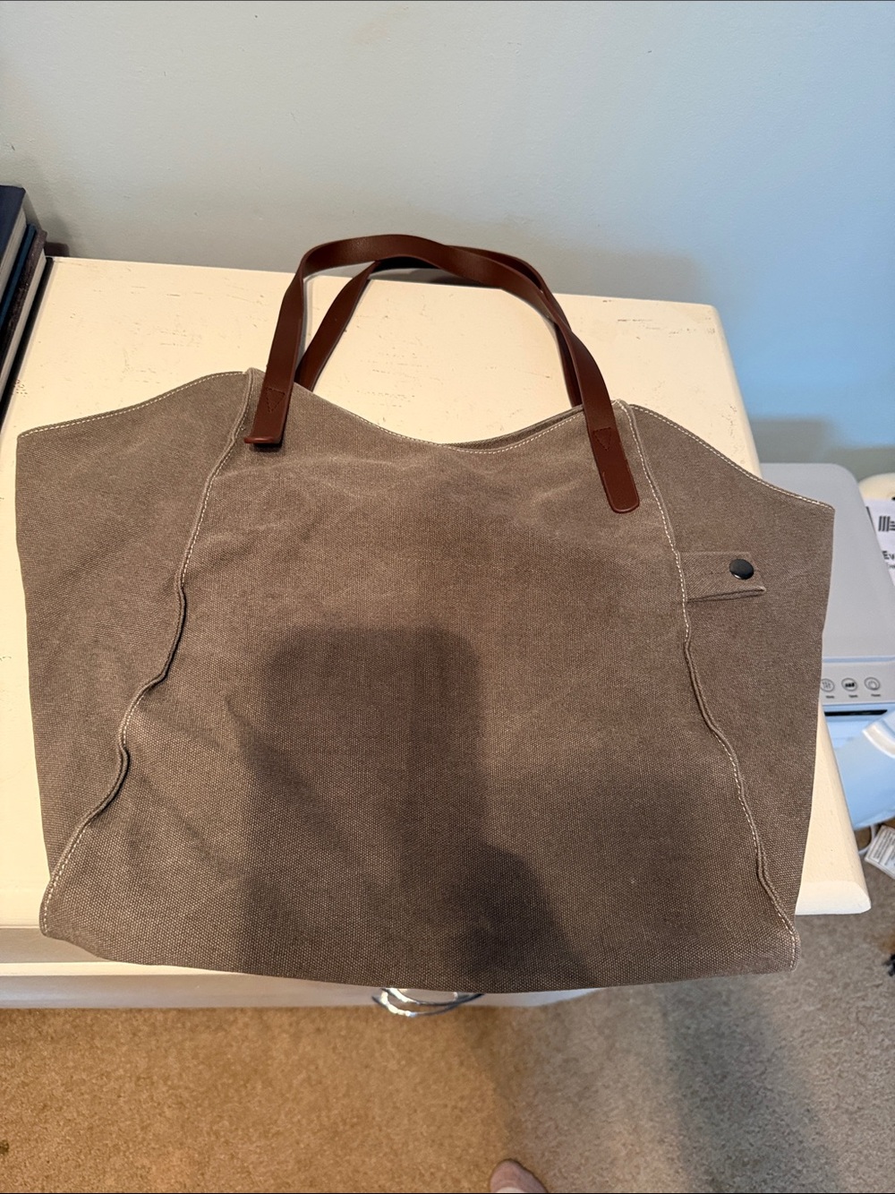 Canvas Tote Bag with Brown Handles - Women’s Carryall
